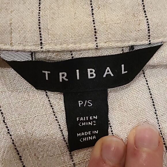 Tribal womens‎ cream and baby blue pinstriped linen blend zip up jacket - Picture 3 of 5